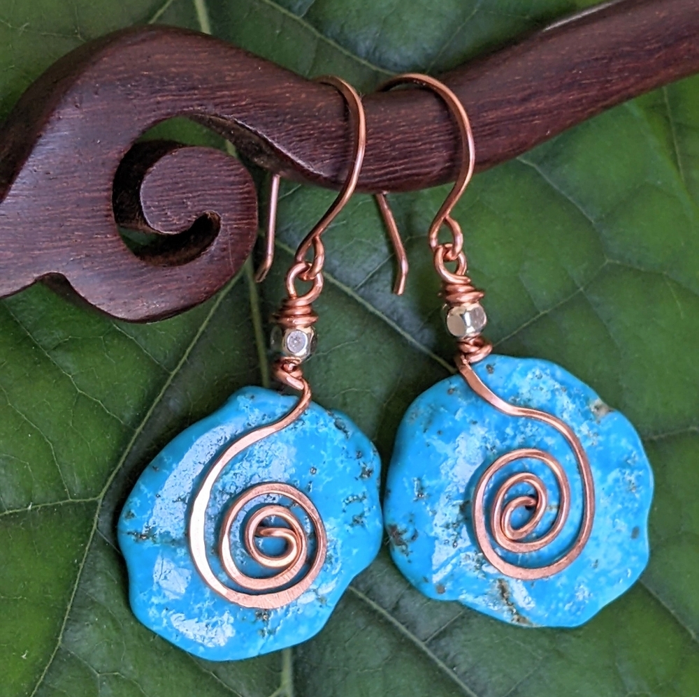Turquoise Large Disk Tribal Statement Earrings - Picture 2 of 16
